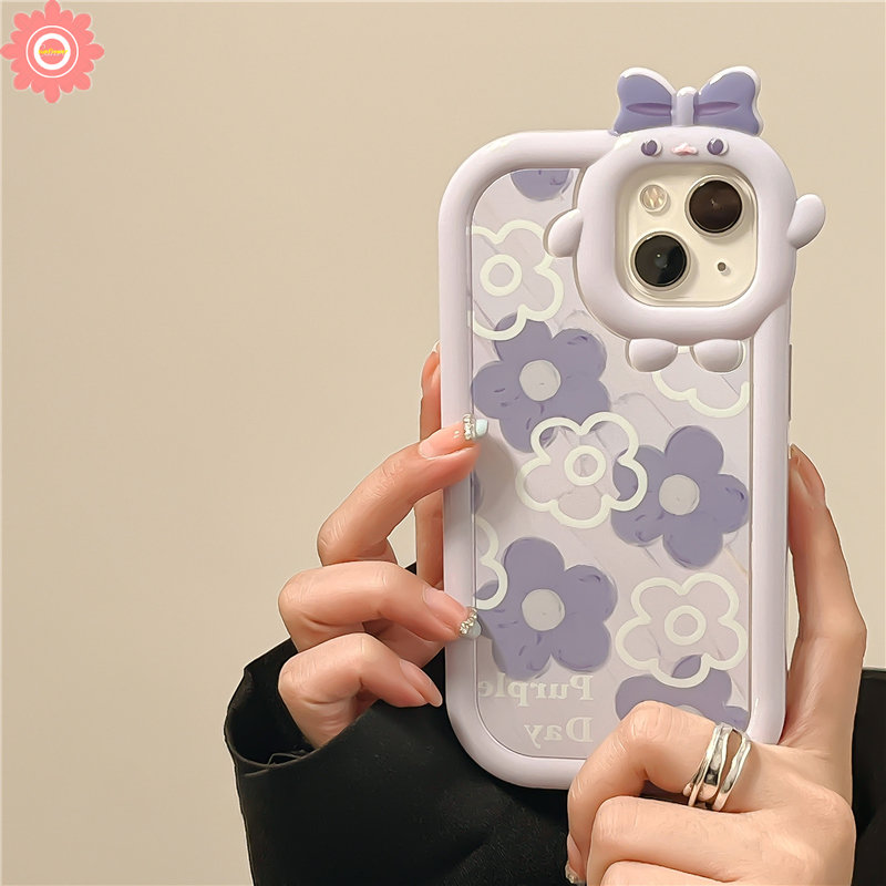 Ins Shell For Redmi 10A 9A 10 9T 10C 9C NFC A1 + Redmi Note 8 9 11 11Pro + 10 11s 10Pro POCO M3 X3 NFC Pro Mi 11Lite 3D Monster Lens Purple Flower Girl Simple Soft Casing