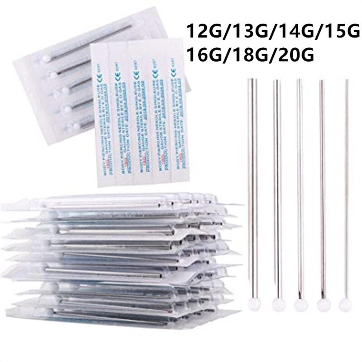 10PCS Disposable Sterile Piercing Needles 14G 16G 18G 20G Mix Body Piercing Needles Bulk Nose Ear Navel Eyebrow Piercing Tool