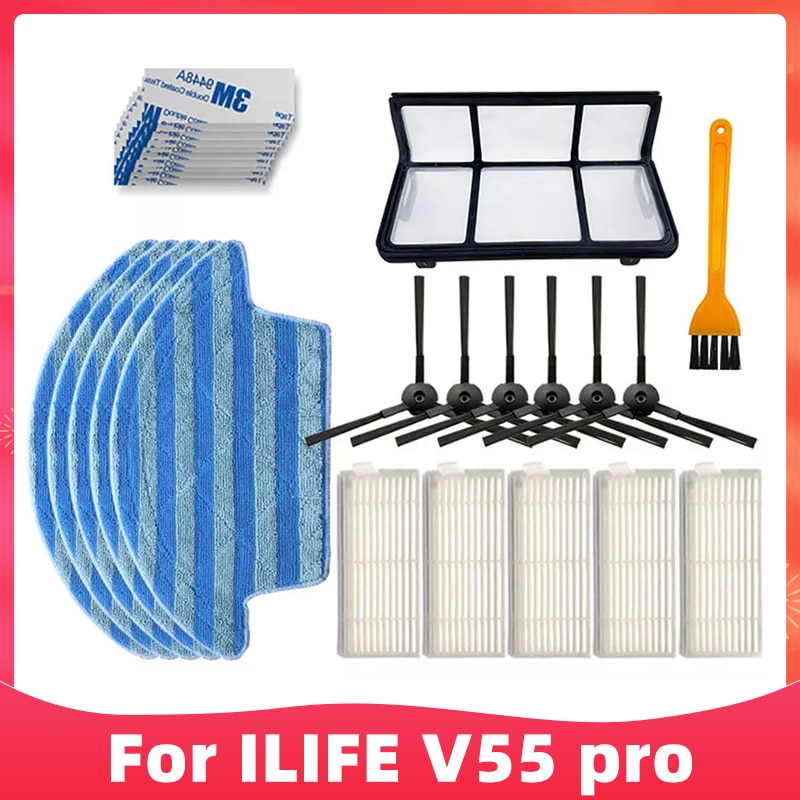 Primary Filter Side Brush Mop Rag Magic Tape Hepa Filter For Chuwi ilife V55 Pro Robot Vacuum Cleaner Replacement Spare Parts-Set 15. 