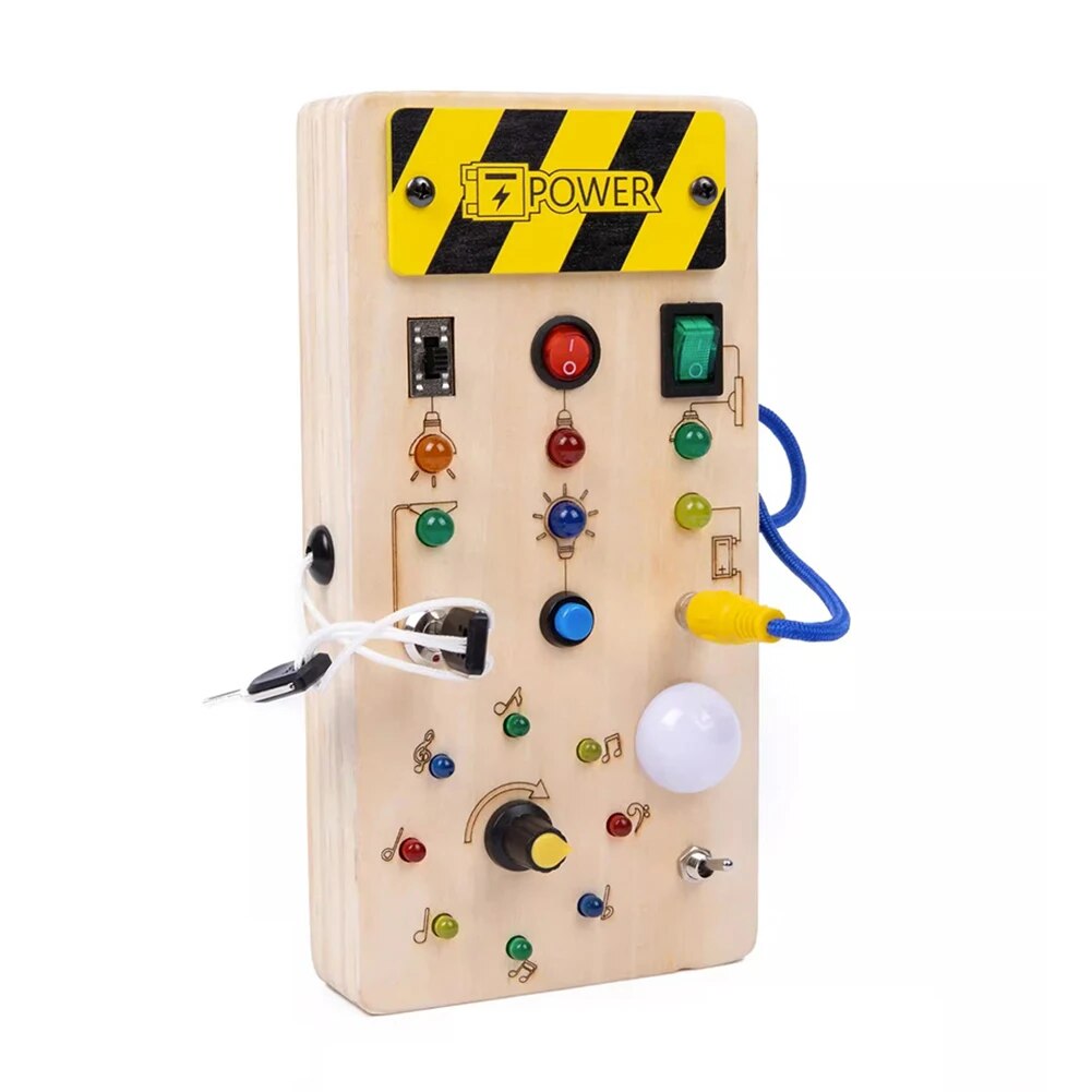 Montessori Busy Board Light Switch Toy Wooden Sensory Toys For Toddlers Activity Board Switch Box Buttons Wires Control Panel. 