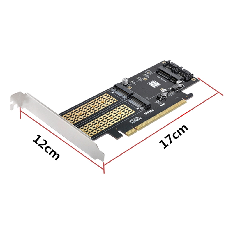 3 in 1 Desktop Computer Riser Card PCIE X16 to M.2 M Key NVME SSD M.2 B Key SATA SSD Adapter Card. 