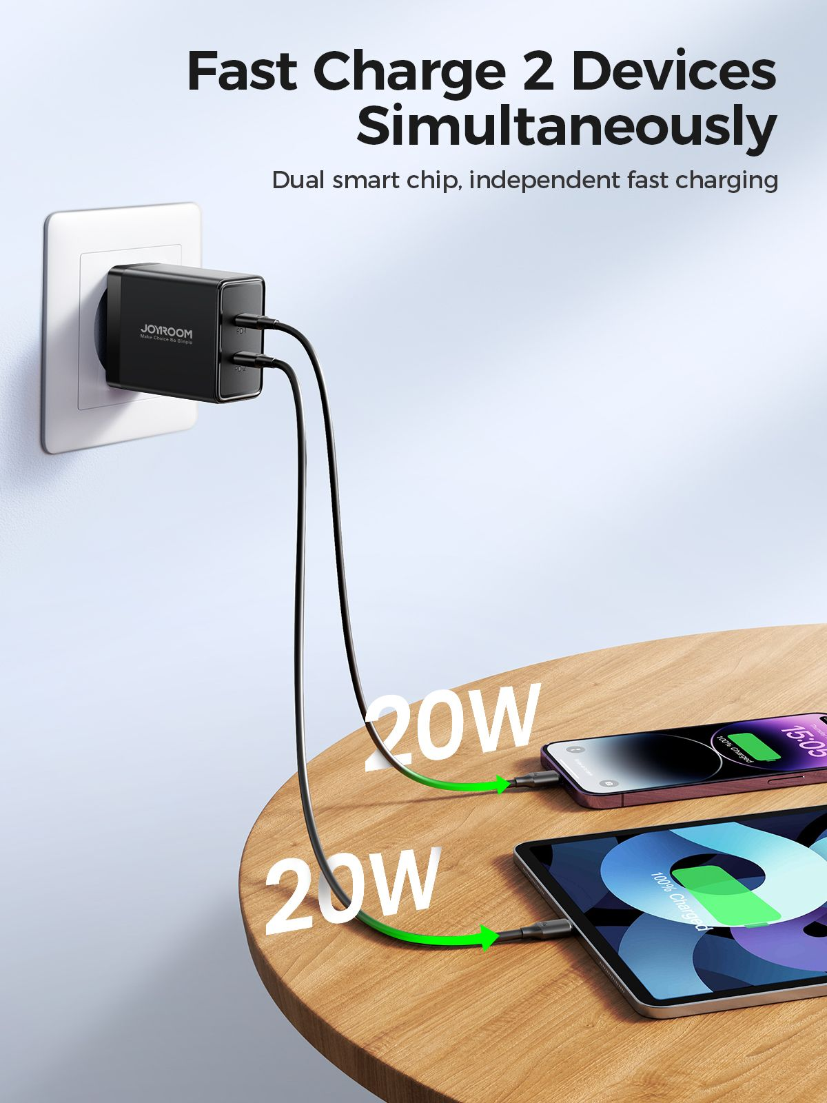 Joyroom JR-TCF09 40W 2C Fast Charger EU Plug-Black. 