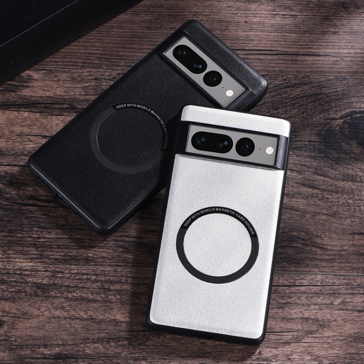 For Google Pixel 7 Magsafe Magnetic Ring Leather Texture Phone Case. 