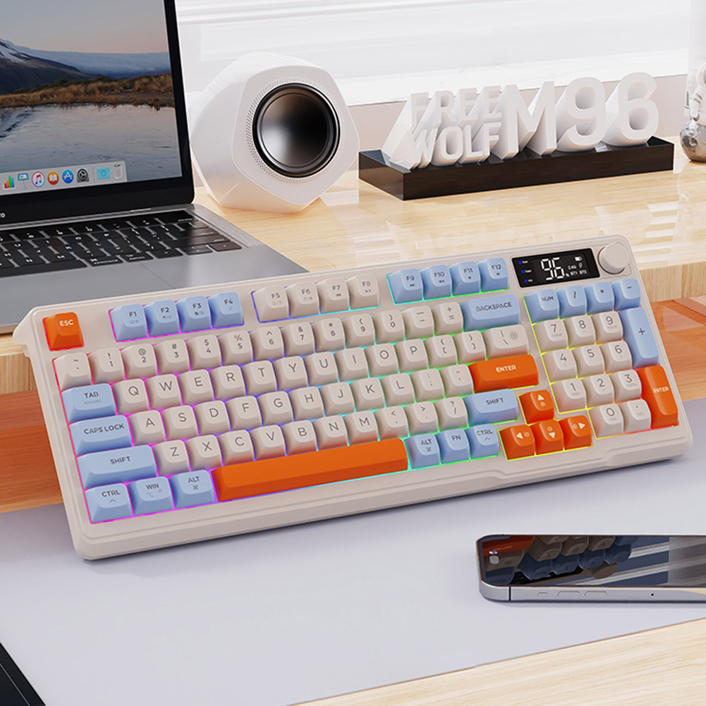 M96 Wireless Mechanical Keyboard Dual Mode 2.4G BT5.0 Receiver Hot Swappable Keyboard 94 Keys RGB Backlit Keyboard for PC Gamer. 