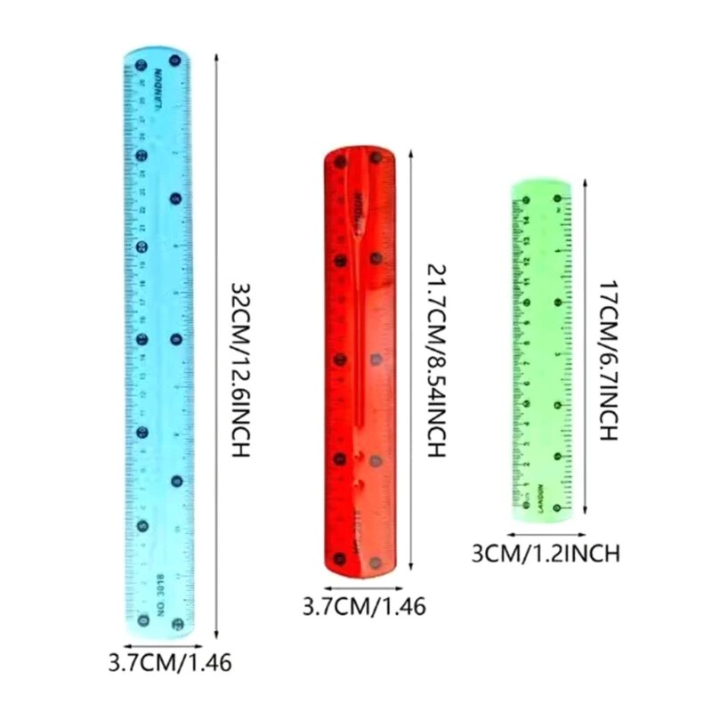 2Pcs Color Flexible Rulers Soft Bendable Plastic Rulers Duals Scale Bendable Flexible Rubber Rulers Clear Straight Ruler. 