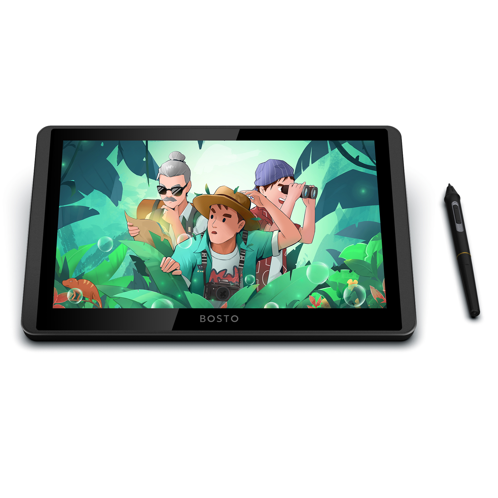 BOSTO 12HD-A H-IPS LCD Graphics Drawing Tablet Monitor 11.6 Inch Size 1366x768 Display 8192 Pressure Level Passive Technology with Tilt Function Support Windows MacOS USB-Powered Low Consumption Drawing Tablet with Interactive Stylus Pen. 
