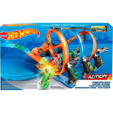 Hot Wheels FTB65 Corkscrew Crash Track Set Hot Wheels Corkscrew Crash Track Launch Set with One Vehicle. 
