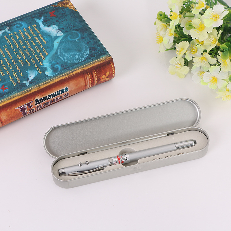 5 In 1 Laser Light Pen With Torch, Pointer, Magnet, Antenna And Ballpoint Pen With Metal Box - Pen. 