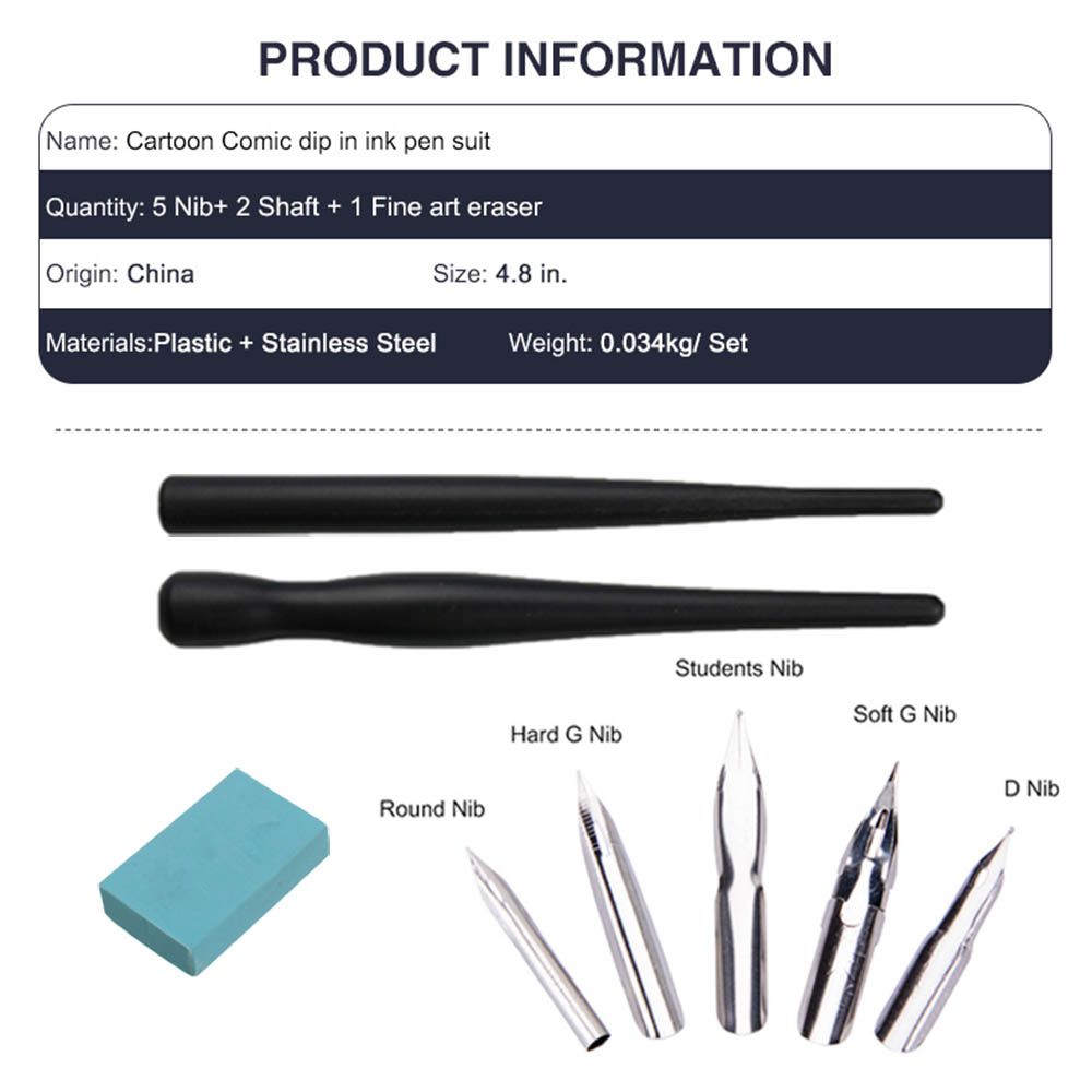 Cartoon Manga Pen Set Anime Calligraphy Drawing Tool Tip Drawing Art Eraser Stationery 5 Nib + 2 Holder + 1 Eraser Random Color. 