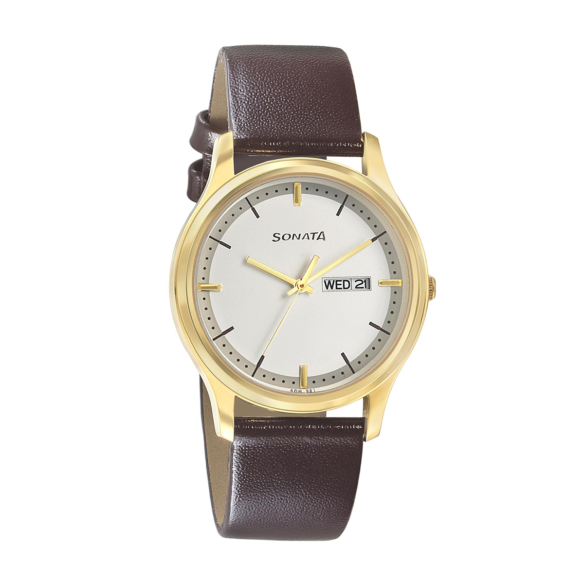 Sonata 77082YL03 White Sonata Essentials White Dial Analog with Day and Date Watch for Men