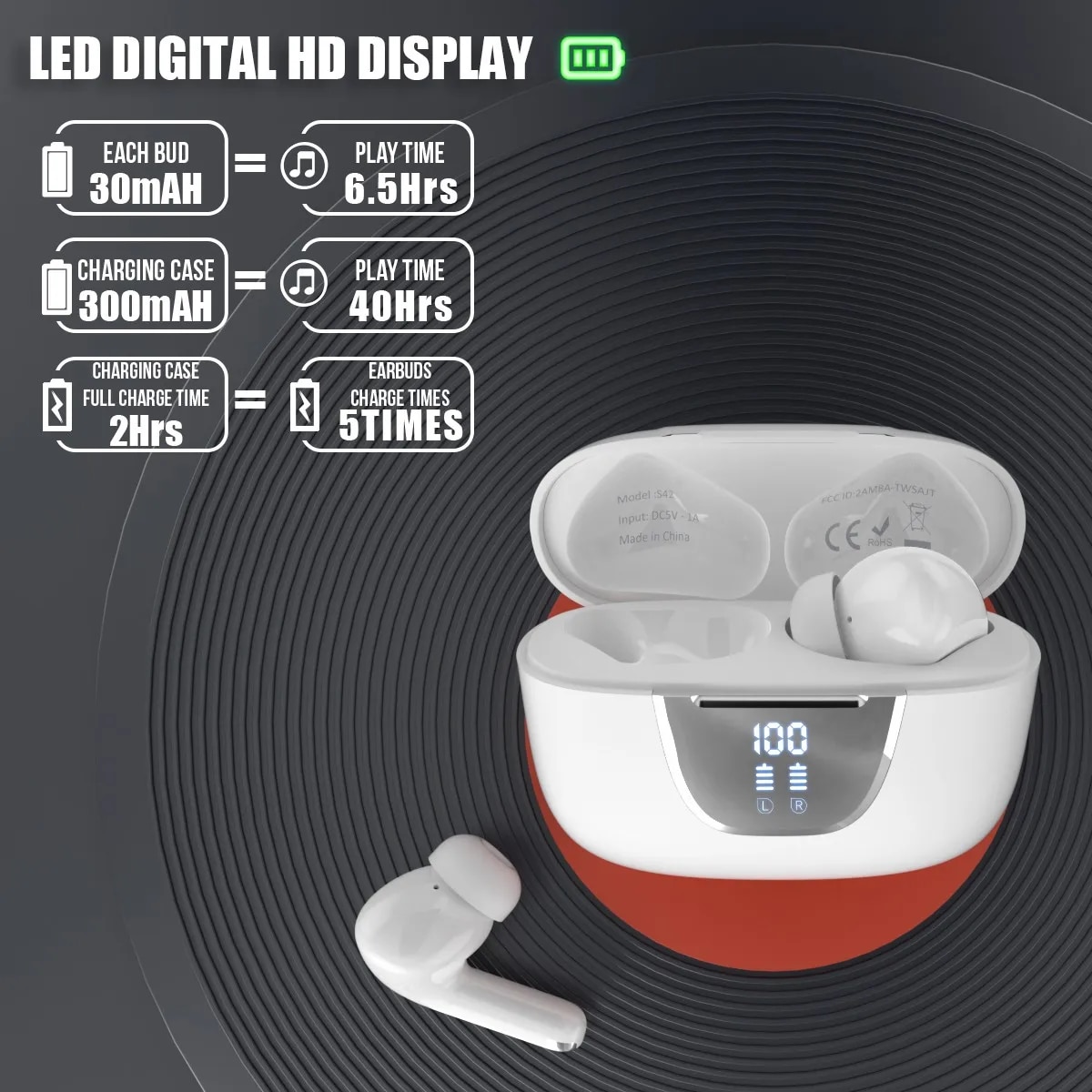 New S42 Bluetooth Headset 5.3 Noise-Cancelling TWS Bluetooth Earphone with LED Digital Display Sports Wireless Headphone 2023. 