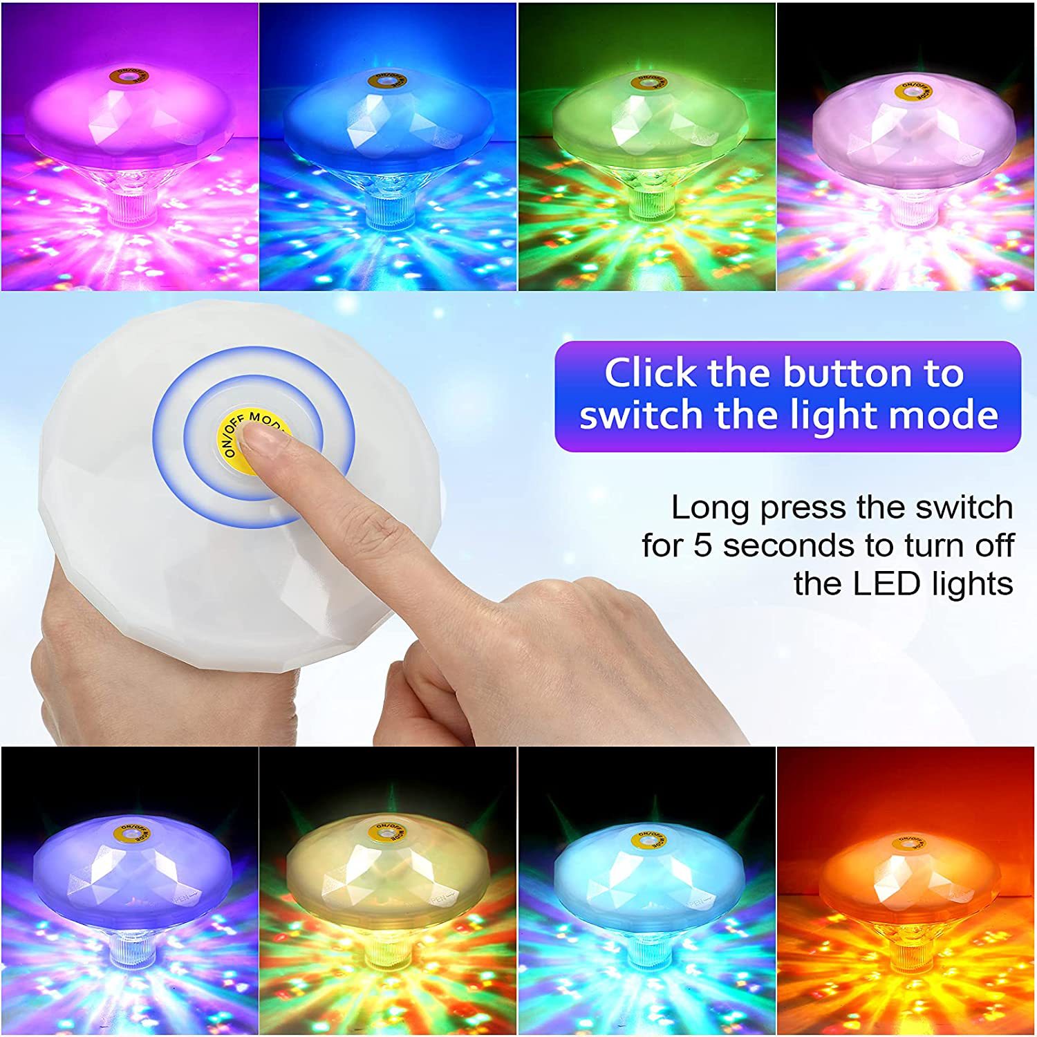 Foreign trade new creative colorful pool lights, intelligent dazzling projection lights, water floating lights, diamond projection night lights. 
