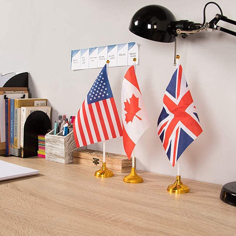 25Pcs Gold Mini Hand Held Flag Stand Base Table Flag Base Bar Restaurant Party Conferences Desktop Display Decoration. 