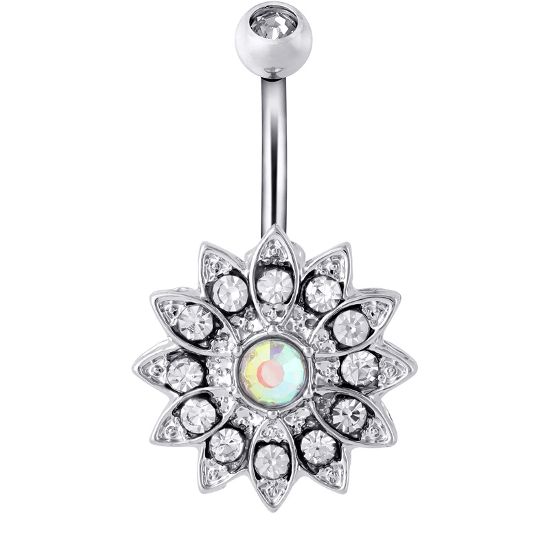Amazon wish specializes in the new stainless steel opal belly button ring, sunflower navel nail, body piercing jewelry
