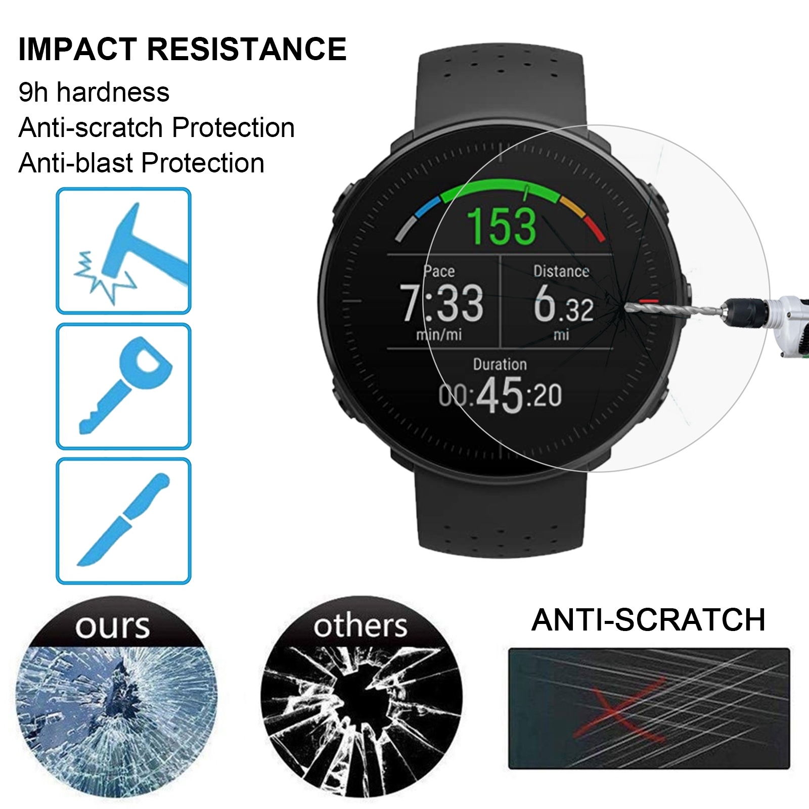 （COD)For POLAR Vantage M 0.26mm 2.5D 9H Tempered Glass Film Screen Protector. 