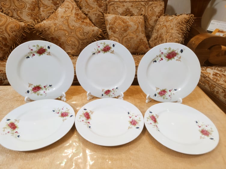 Flat Type Dinner Plate Set Ceramic White With Flower Print 9 Inch - 2 Pcs Set- Versatile And Stylish Plates For Your Everyday Dining Needs. 