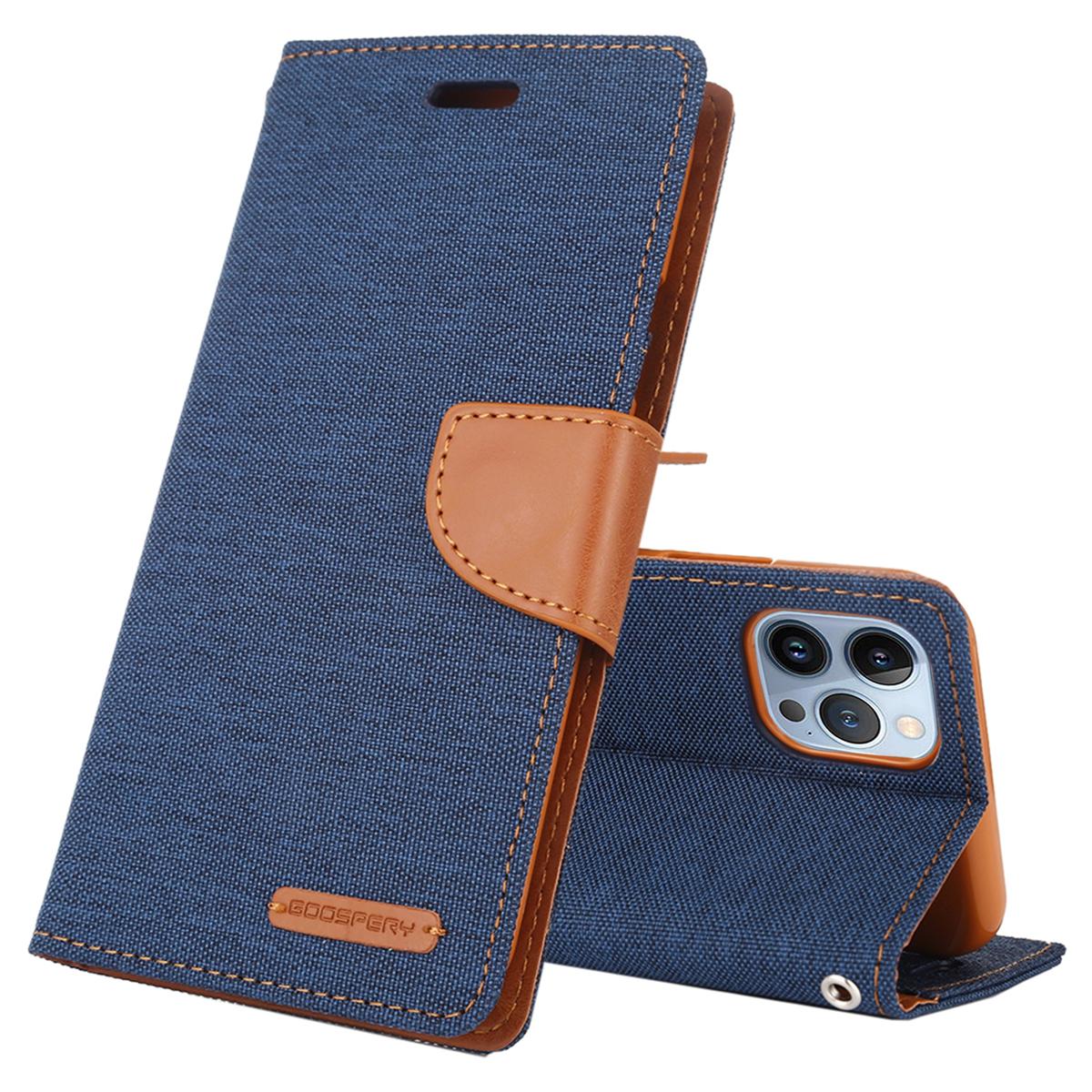 (COD)For iPhone 14 Pro Max GOOSPERY CANVAS DIARY Canvas Texture Flip Leather Phone Case