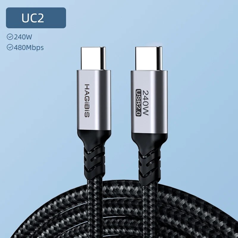 Hagibis 240W USB Type C Cable PD 3.1 Fast Charging Type C to Type C line for MacBook Pro Air PS4/5 iPhone 15 Switch iPad Samsung. 