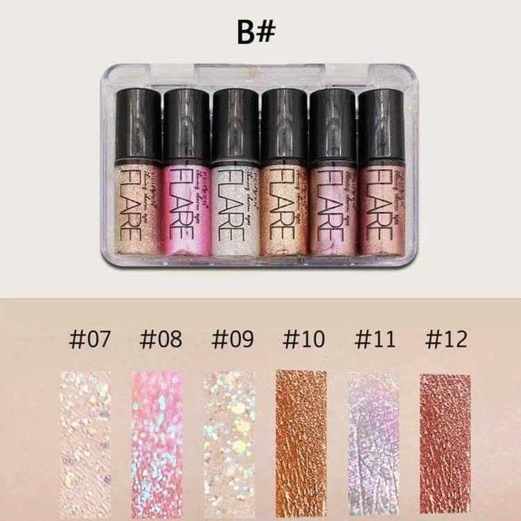 Flare 6 Pieces Liquid Glitter Waterproof Eyeliner Set. 