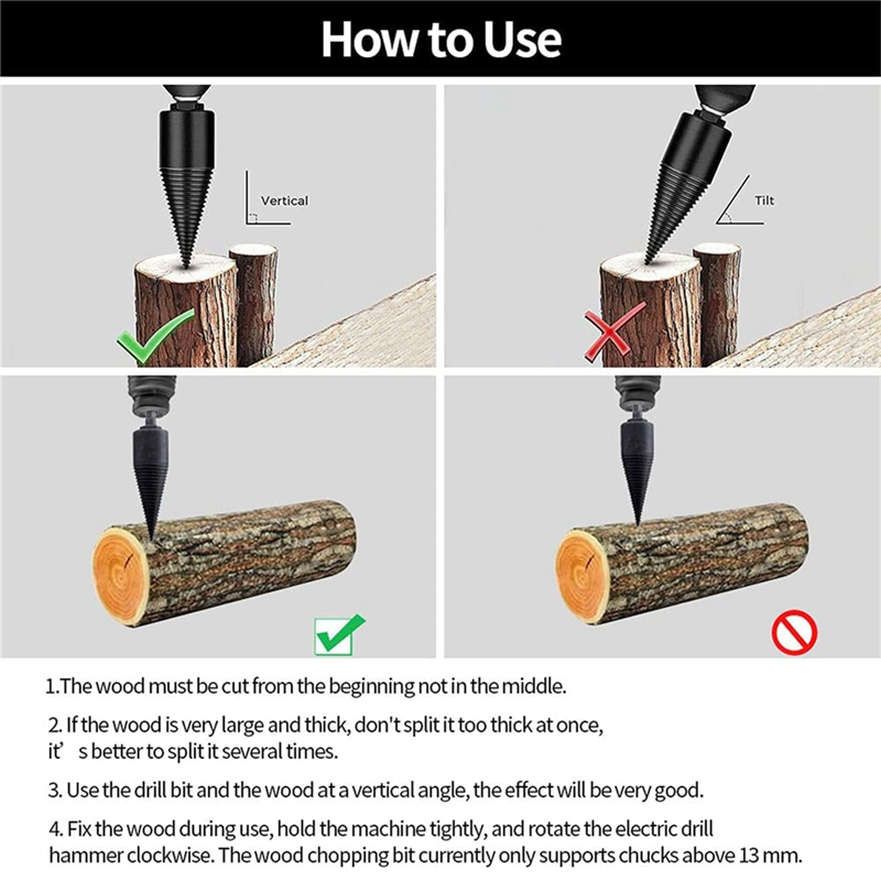 1Set Easysplit Drill Bit Easy Split Drill Bit Wood Log Drill Bit Steel Firewood Splitter (32/42mm). 