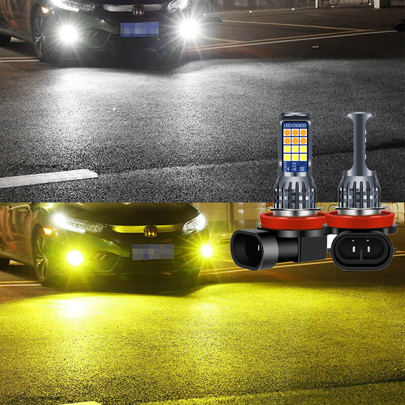 2Pcs Car Fog Light 24LED 3030chip Dual color with Strobe 4 models LED fog lamp H8 H9 H11 LED Bulb Super Bright DRL. 