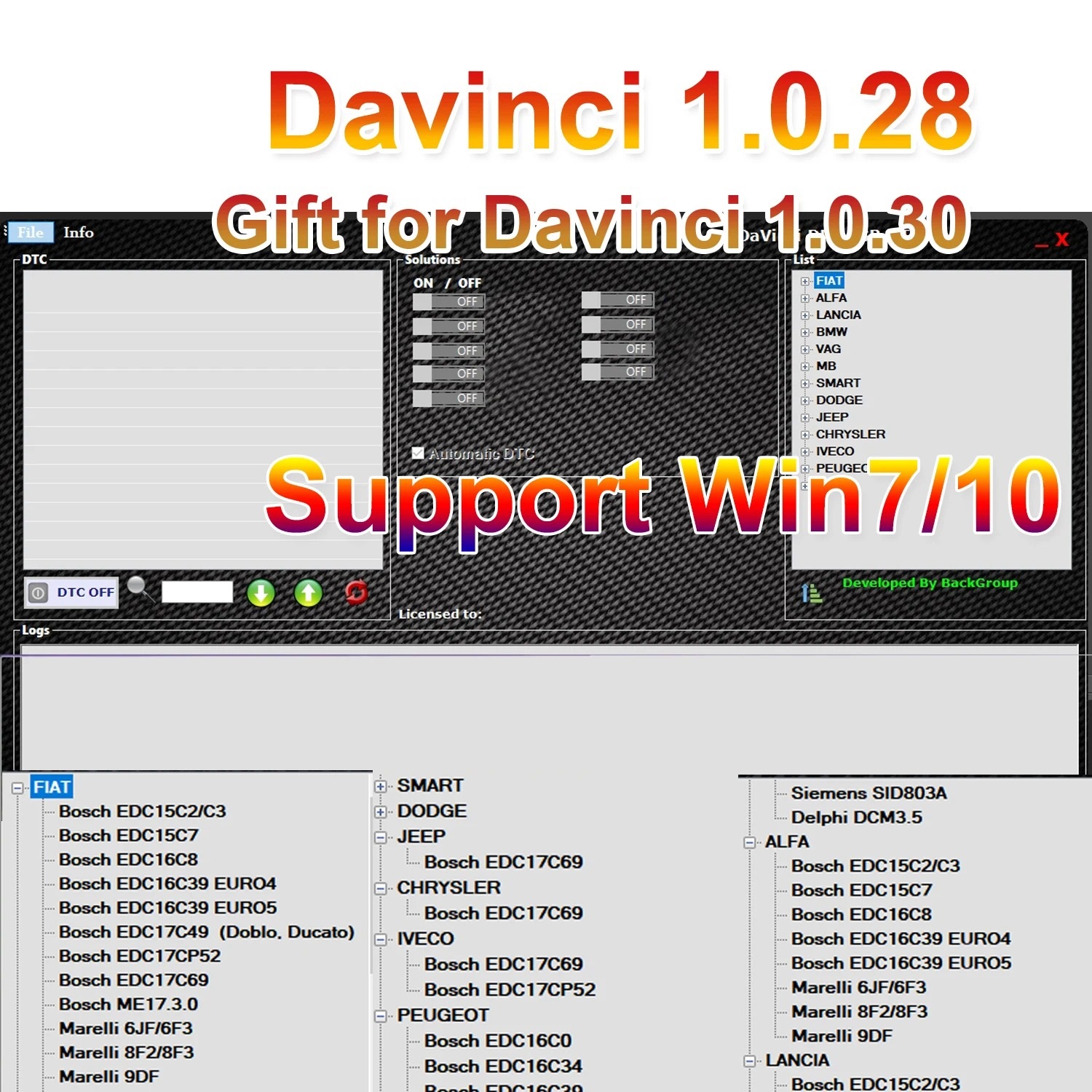 ECU Chip Tuning Davinci 1.0.28 Pro Software Support Win 7/10/11 Davinci 1.0.30