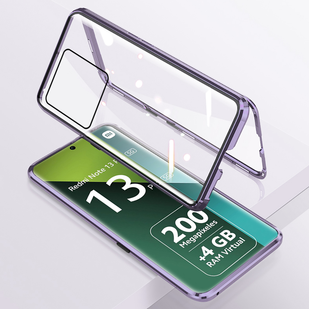 For Xiaomi Redmi Note 13 4G 5G and Note 13 Pro 4G 5G Double Sided Tempered Glass Magnetic Cover For Note13 Note13 Pro Note 13Pro Note13Pro Case Full Coverage Bumper Shell 360° Fall Resistance. 