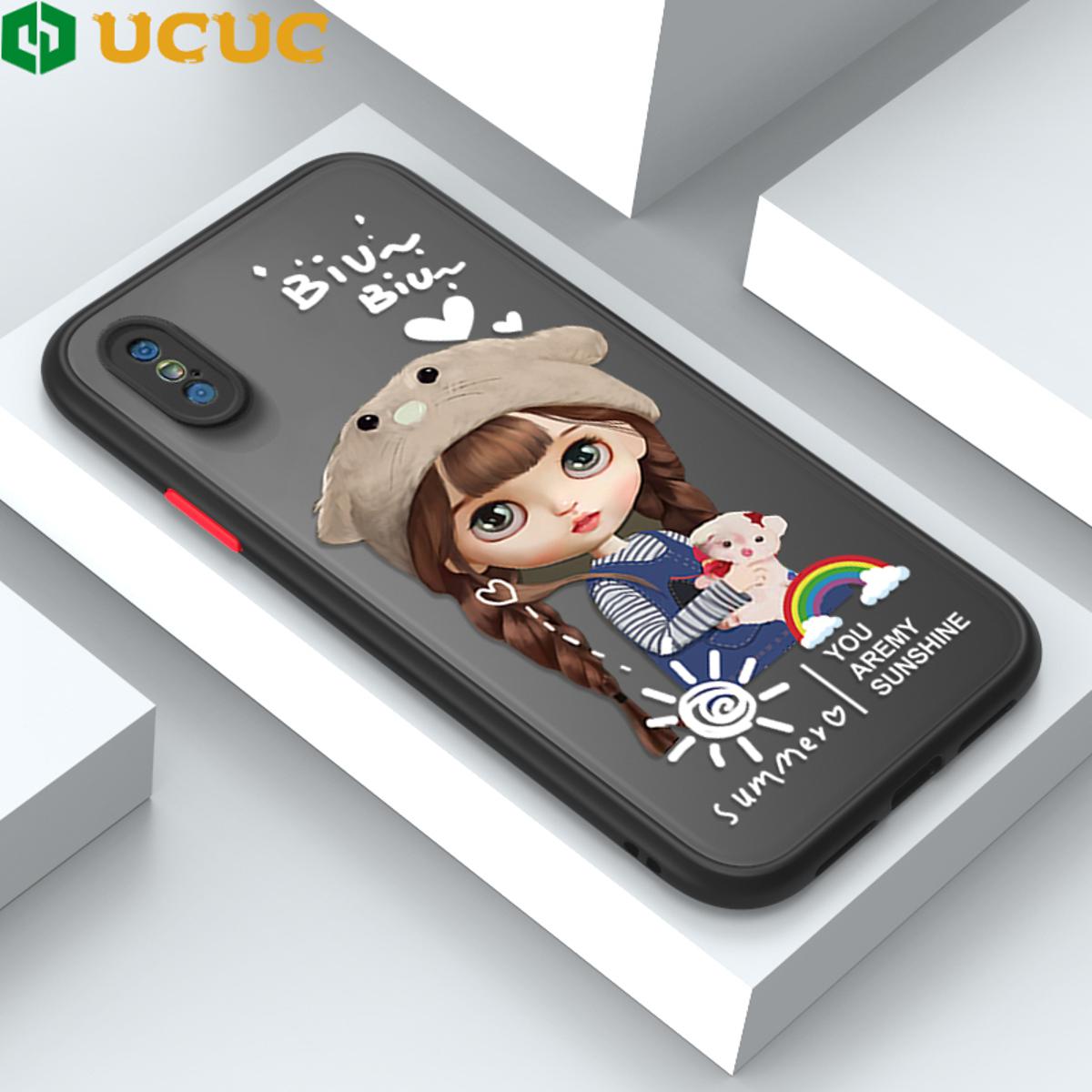 UCUC for iPhone XS MAX Back Cover Rainbow Lovely Girls Frosted Transparent Hard Phone Case Thin Shockproof Full Cover Camera Protect Case