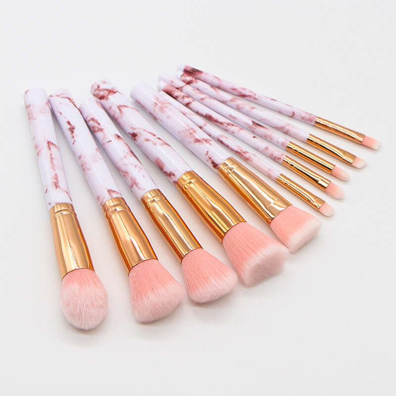 10 Marble Pattern Free Brush Set Large and 5 Small Tools Makeup PU Bucket Packaging. 