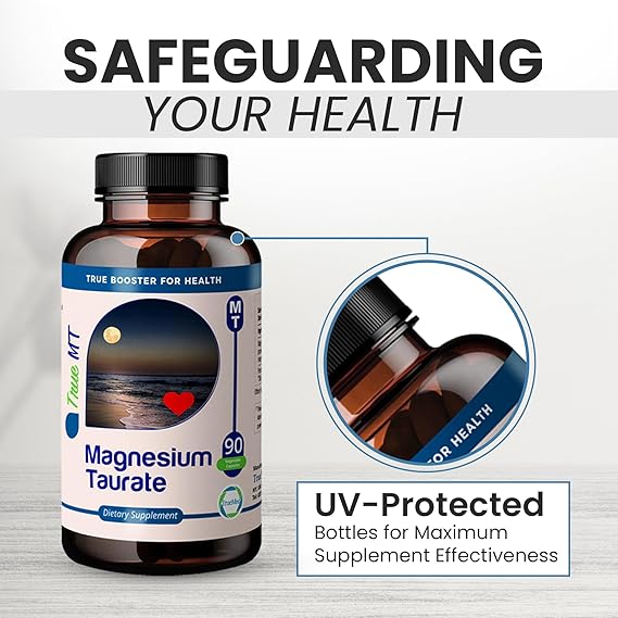 Truemed Organic Magnesium Taurate 1500mg – High Absorption Supplement for Heart, Stress, Sleep & Nerve Support – 90 Veg Capsules – Made in USA. 