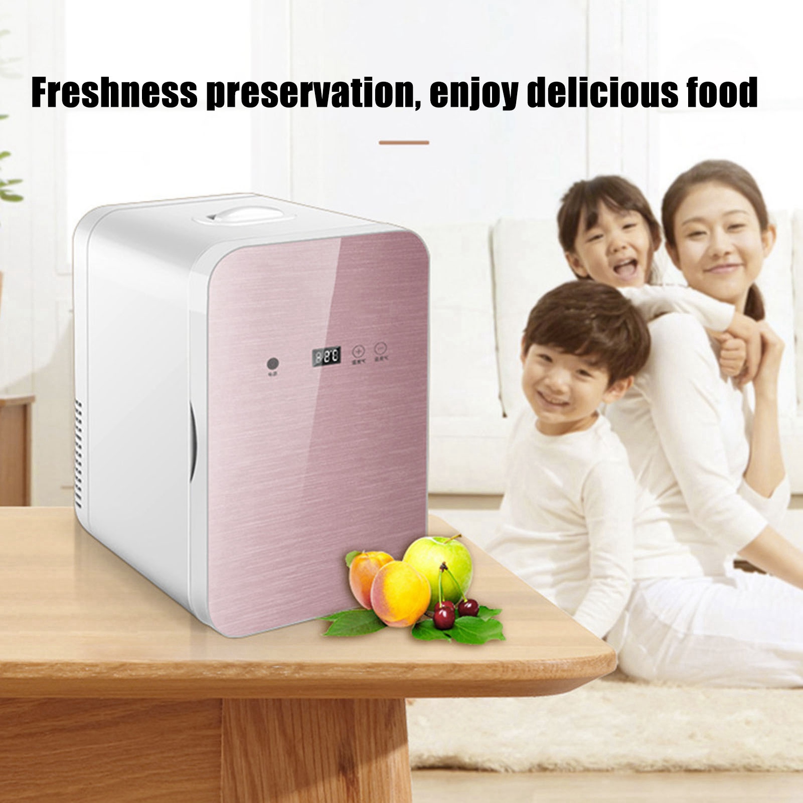 Mini Fridge Rose Gold 8L Digital Display Desktop Cooler Warmer with Vehicle Cable for Travel EU 220‑240V. 