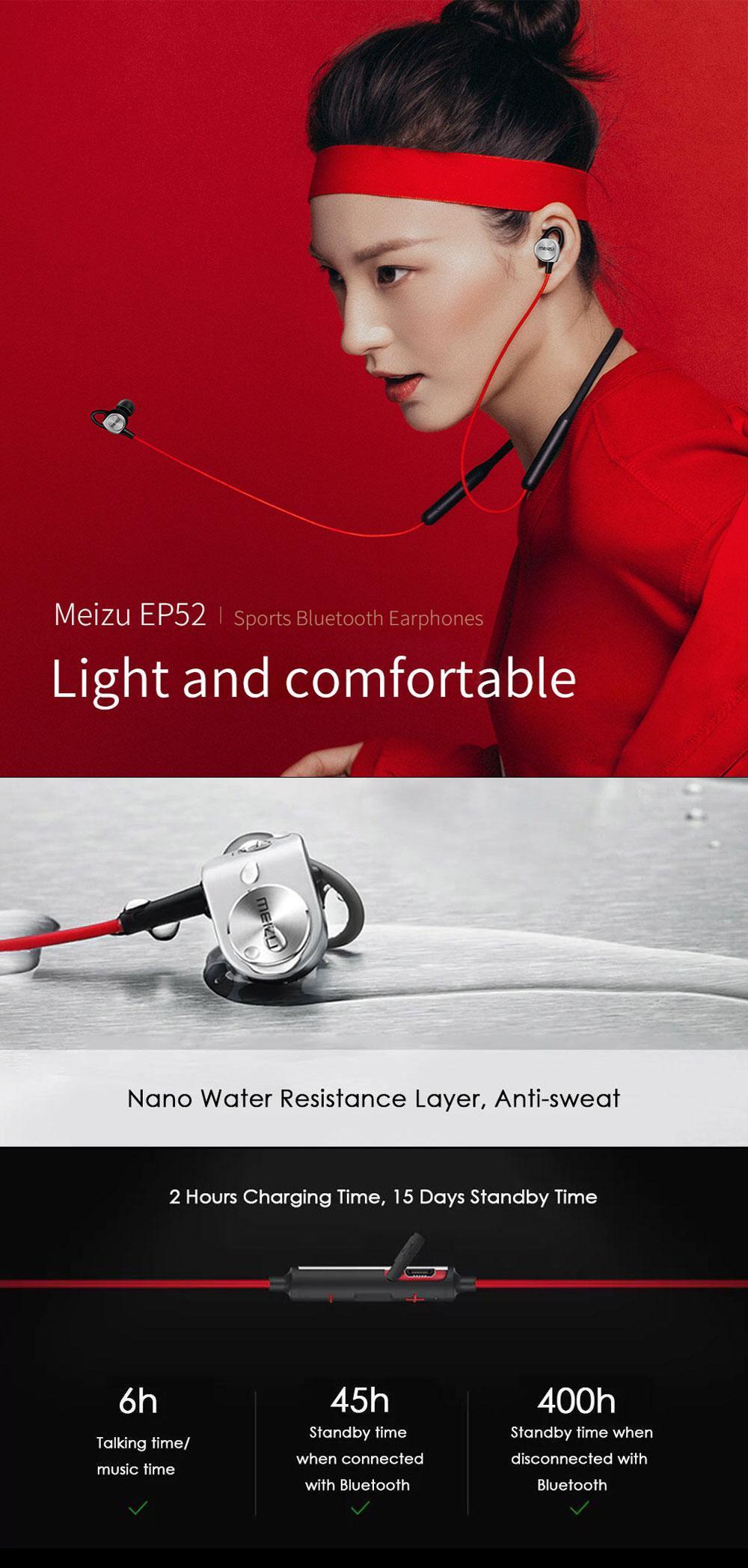 Meizu EP52 Wireless Bluetooth Earphone - Black and Red. 