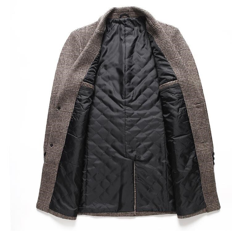 Woolen Coat Men's Autumn Winter Thickened Medium Length Plaid Windbreaker Wool Overcoat Men Camel Coats Mens Jacket Outerwear. 