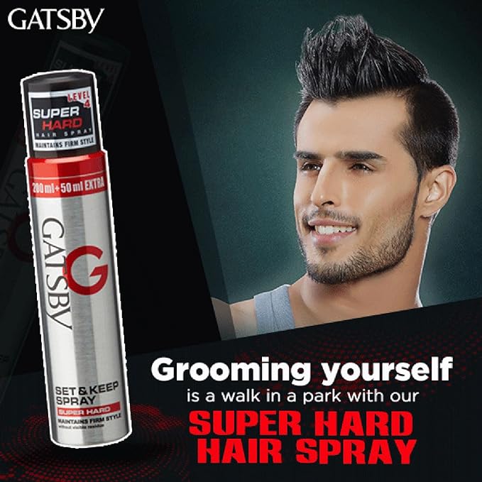 Gatsby - Set & Keep Spray Super Hard | Strong Setting Power For a Firm Style - 250ml. 