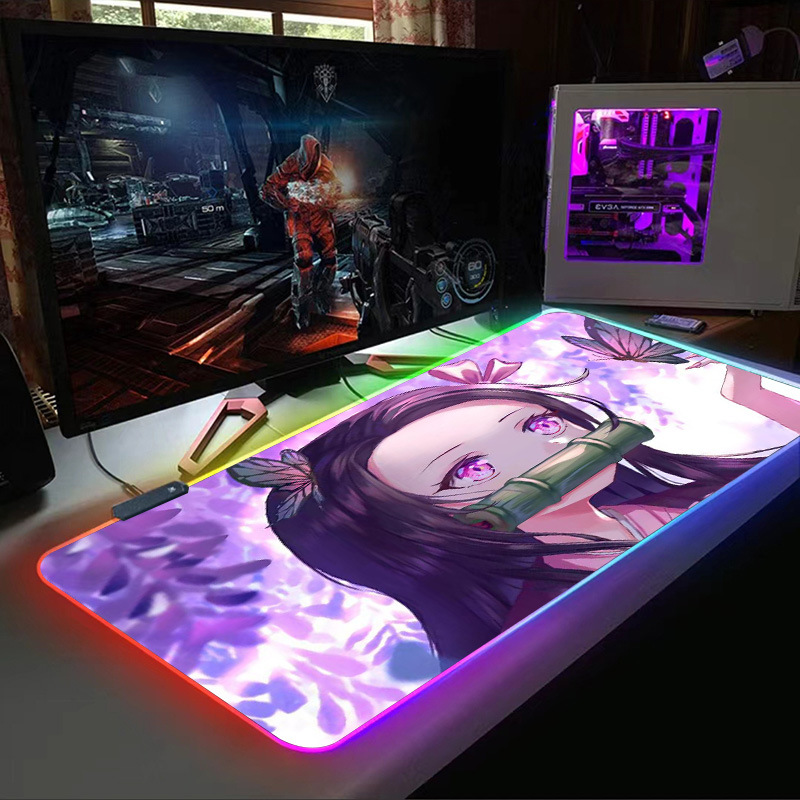 Luminous mouse pad, oversized RGB gaming keyboard pad, thickened office desk pad, LED dazzling large size. 