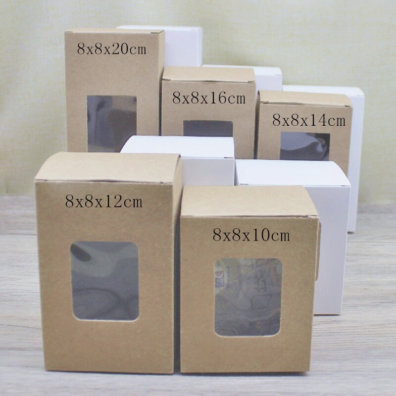 Wholesale 50pcs various retangular window box 6x6/7x7x/8X8/9x9xheight paperPackage box kraft white gifts candy jewelry display. 
