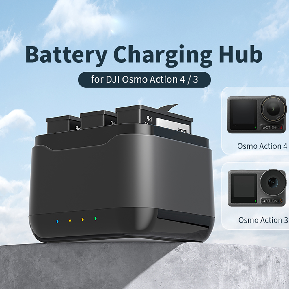 Battery Charging Hub Charging 3 Batteries Action Camera Accessories With Charging Indicator Light Charging Station Compatible For DJI OSMO Action 4/3 Cameras. 