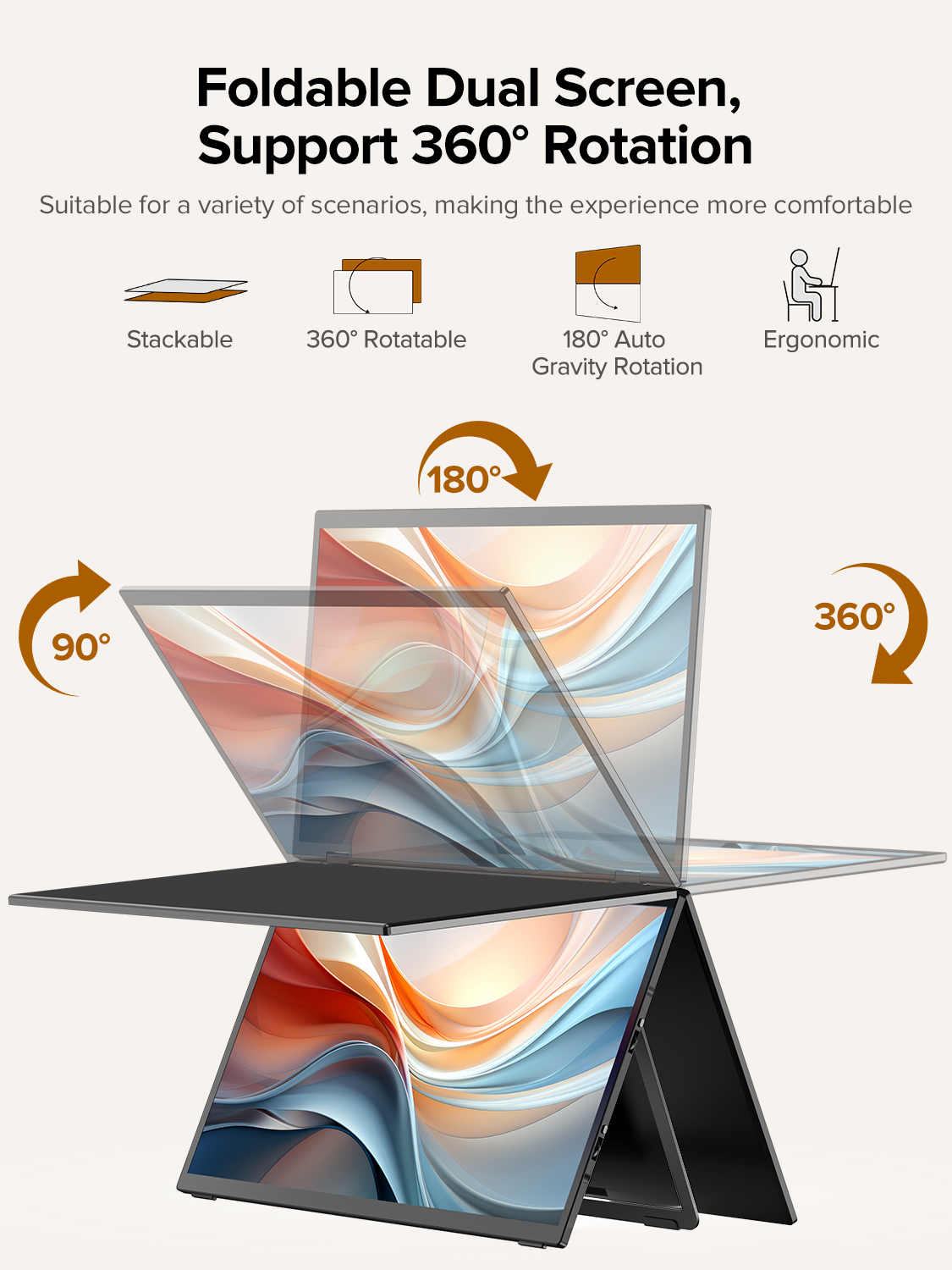 UPERFECT UStation Δ / Delta Portable Monitor for Laptop 15.6 1080P Extender Dual Screen with Stand VESA 360° Folding Stacked. 