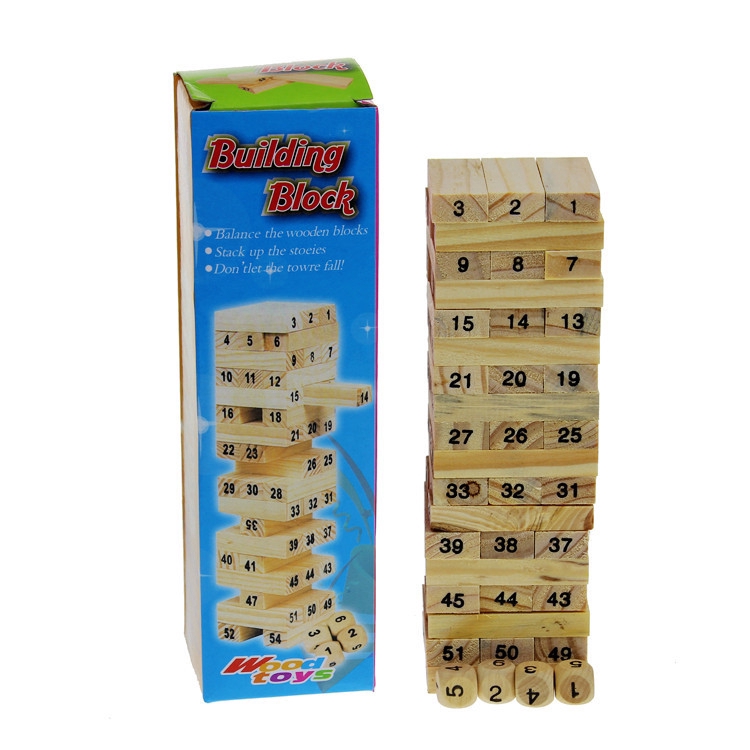 54 Pcs Mini Wooden Number Stacking Jenga Tower Building Block Kid Toys. 