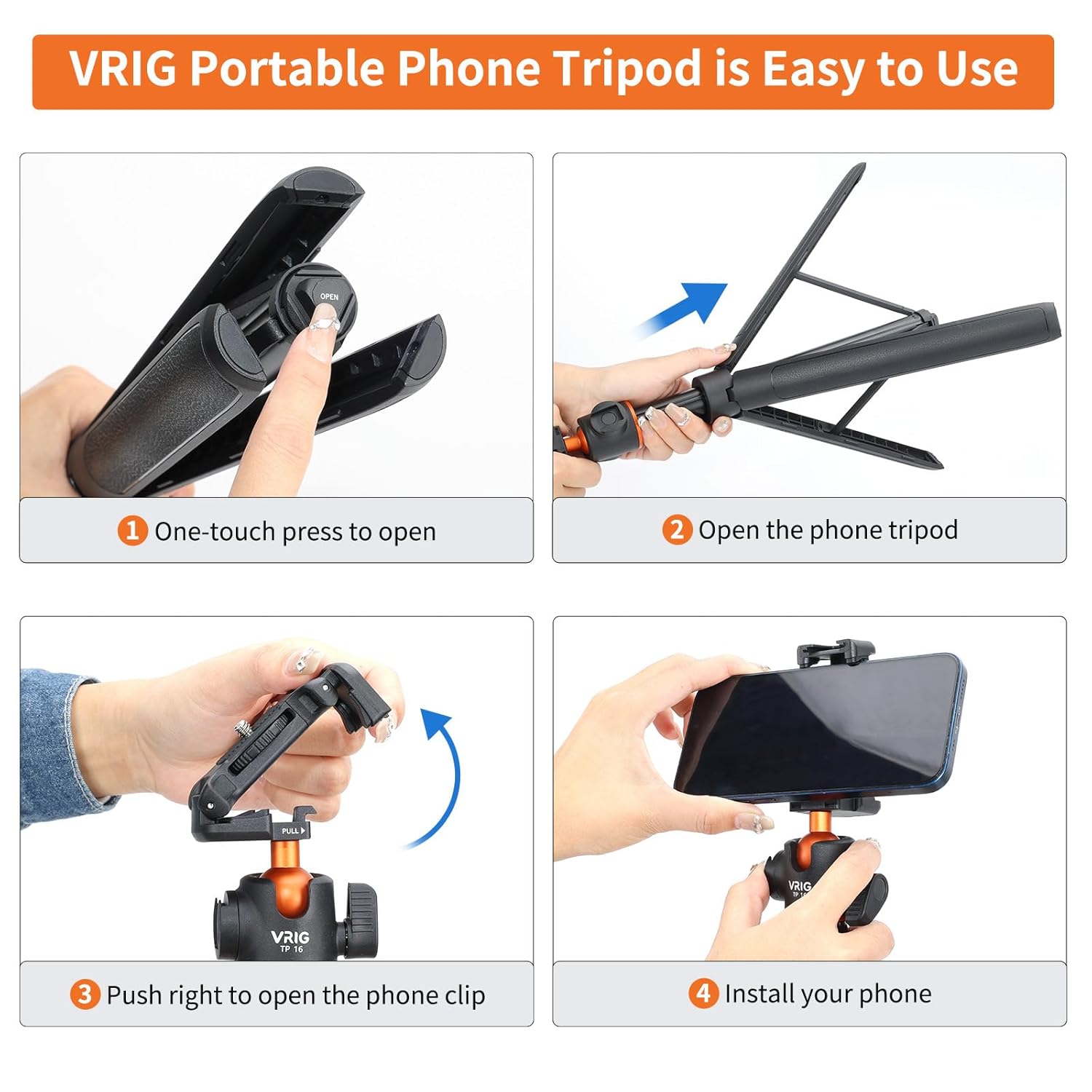 VRIG TP16 Camera Tripod, 55 inch Extendable Phone Selfie Stick Camera Tripod Stand with 2 in 1 Phone Clip, 5 Levels Adjustment 360° Ball Head Loads Up for iPhone Sony Canon GoPro. 