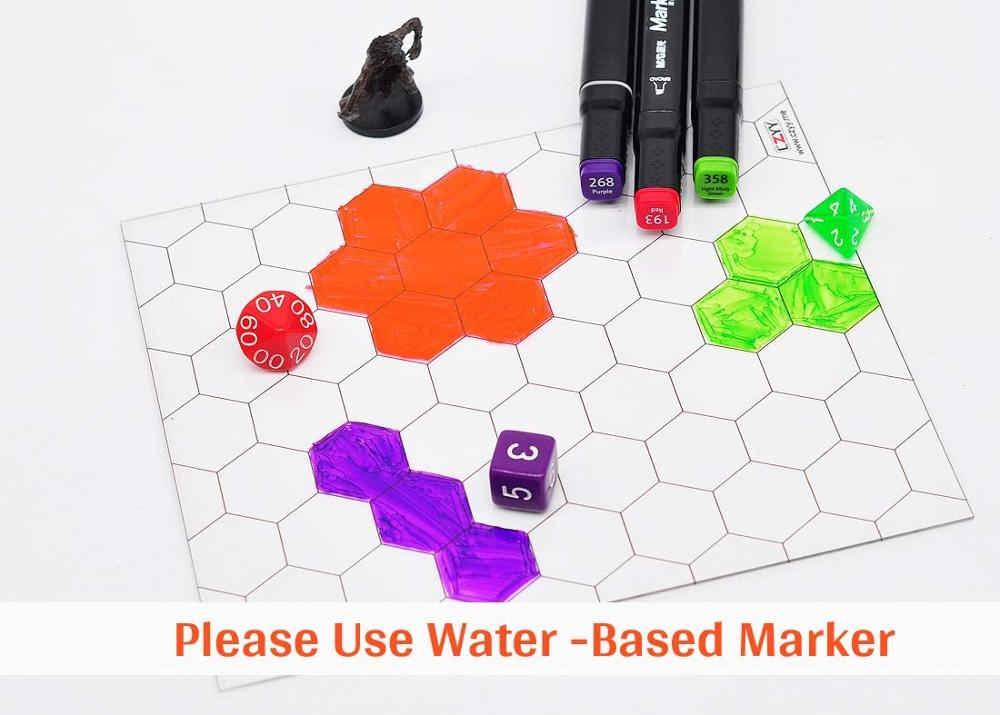 【happy one】Acrylic Game Mat 1" Hex Grid Overlay Set 2, 7"x8" Battle Map Board Clear & Durable - Great for Pathfinder RPG Game. 