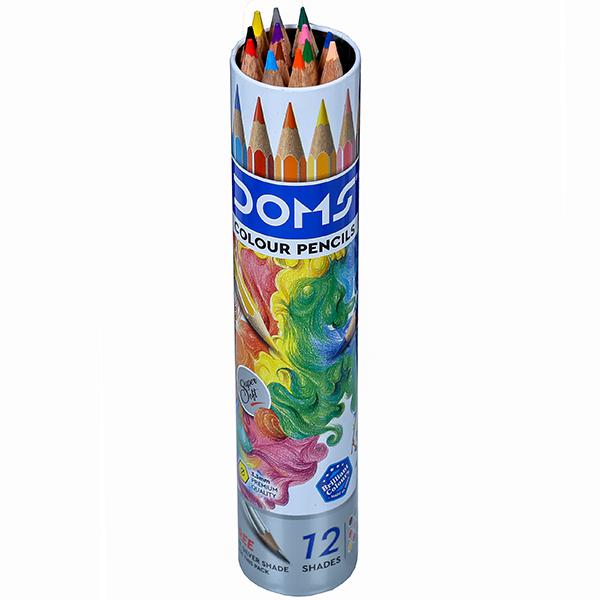 Doms 12 Shades Super Soft Color Pencils Round Tin Box | Smooth Color Application | For Blending & Experimenting Different Art Strokes | Free Silver Color Pencil Inside | Non-Toxic & Safe For Childrens