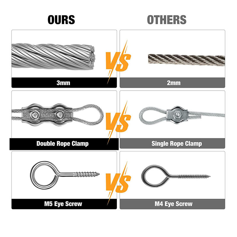 Stainless Steel String Light Hanging Kit Coated Wire Rope with Turnbuckles and Hooks for Deck Railing System Climbing Plants. 