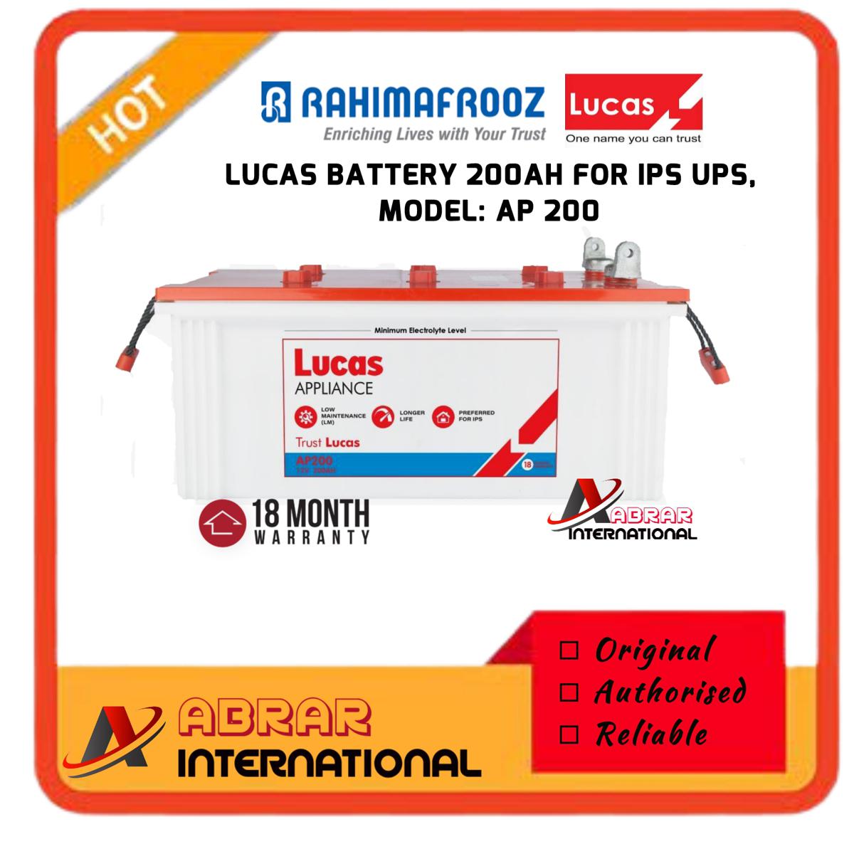 LUCAS BATTERY 200 AH FOR IPS UPS BY RAHIMAFROOZ