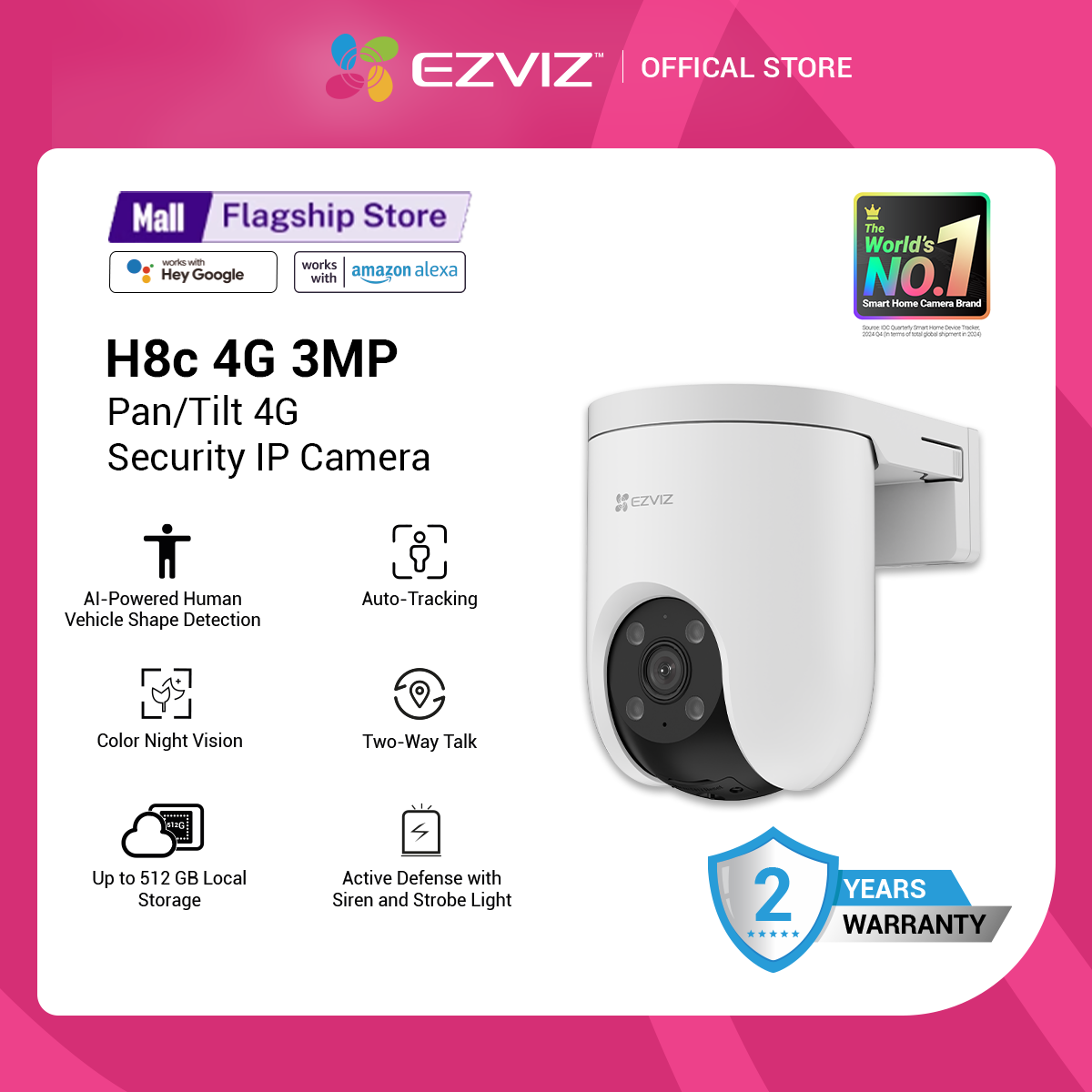 EZVIZ H8c 4G SIM Supported 2K 3MP 360 Degree Pan & Tilt Color Night Vision Smart Outdoor WiFi IP Security Camera Upto 512GB SD Card Storage. 