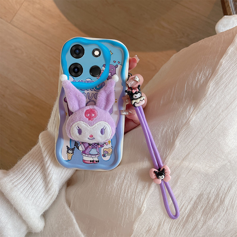 lthmy for Infinix smart 7 case TPU silicone 3D cartoon plush doll cute shockproof soft case phone cover with lanyard
