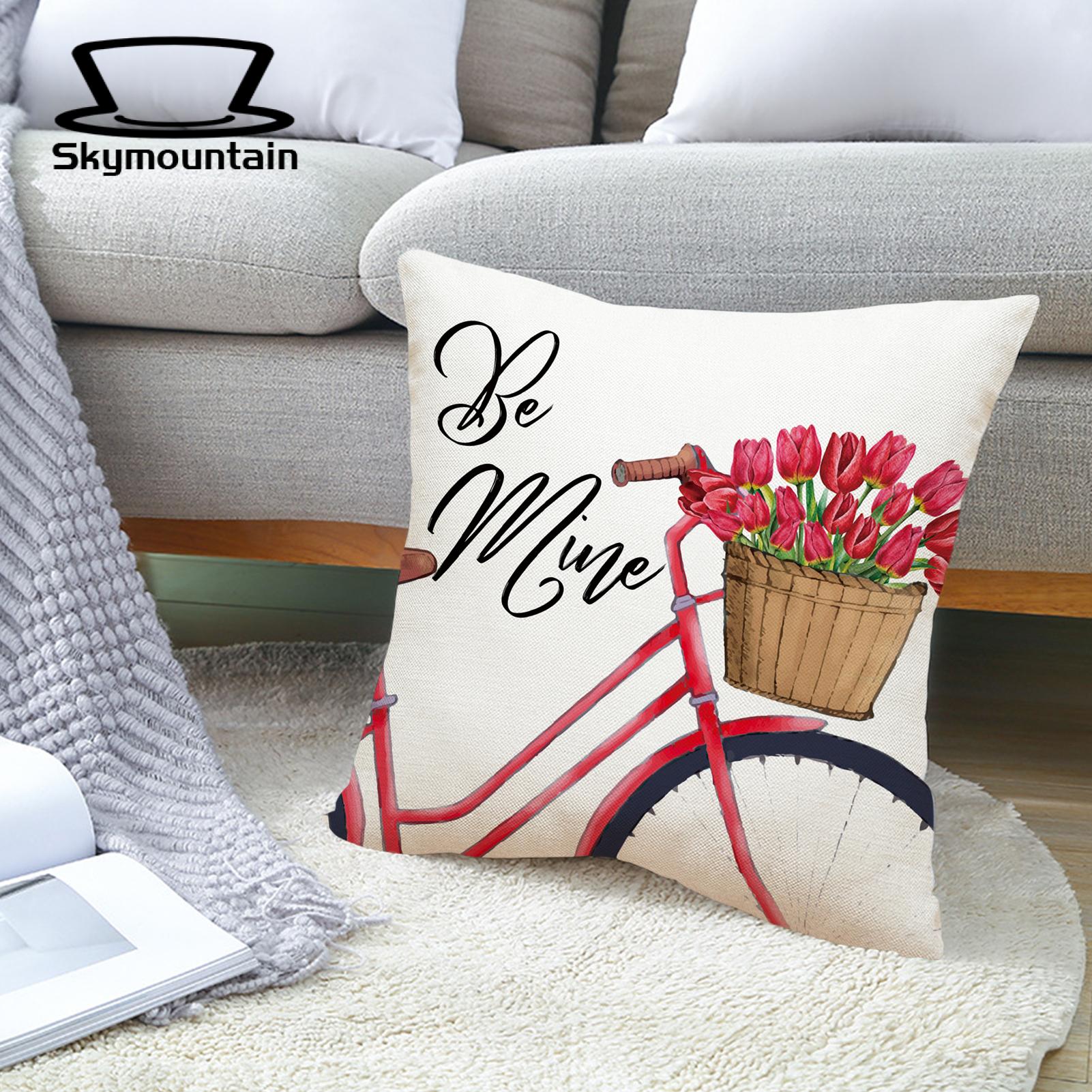 Linen Pillowcase with Hidden Zipper Valentine's Day Pillowcase Red Pink Tulips Flower Pattern Sofa Cushion Cover Home Decoration for Valentine's Day Mother's Day. 