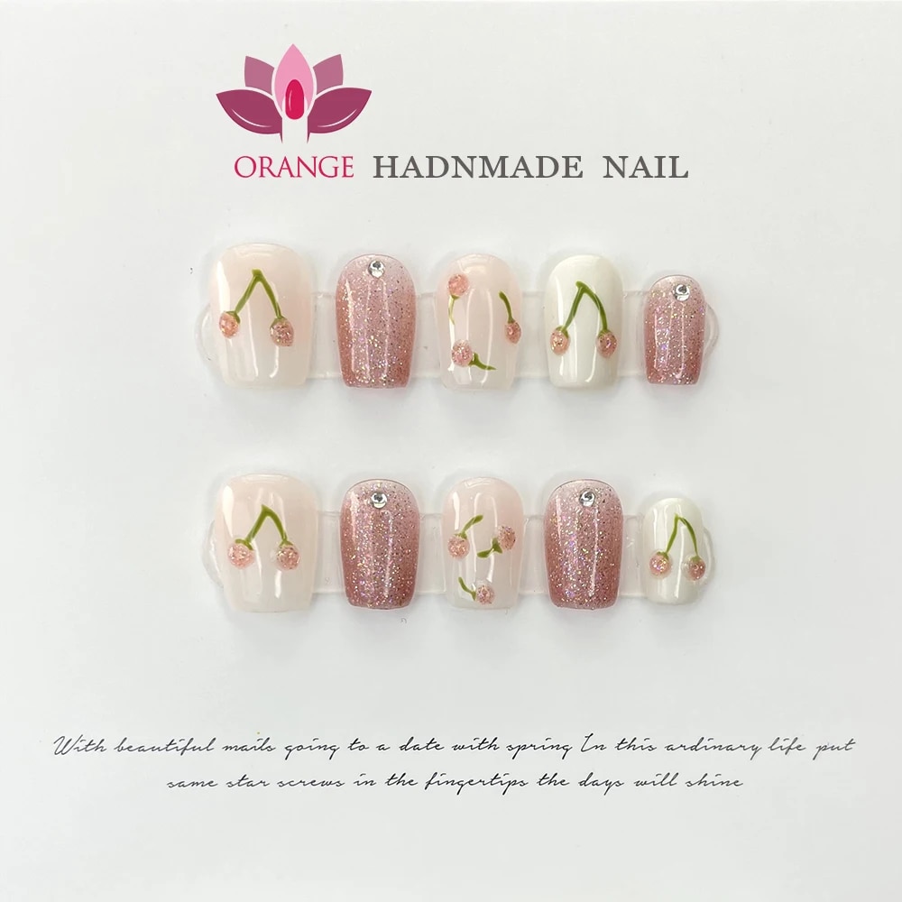 Handmade French Nails With Design Reusable Nail Set Press On Full Cover Acrylic Artificial Wearable XS S M L Size Nails Art