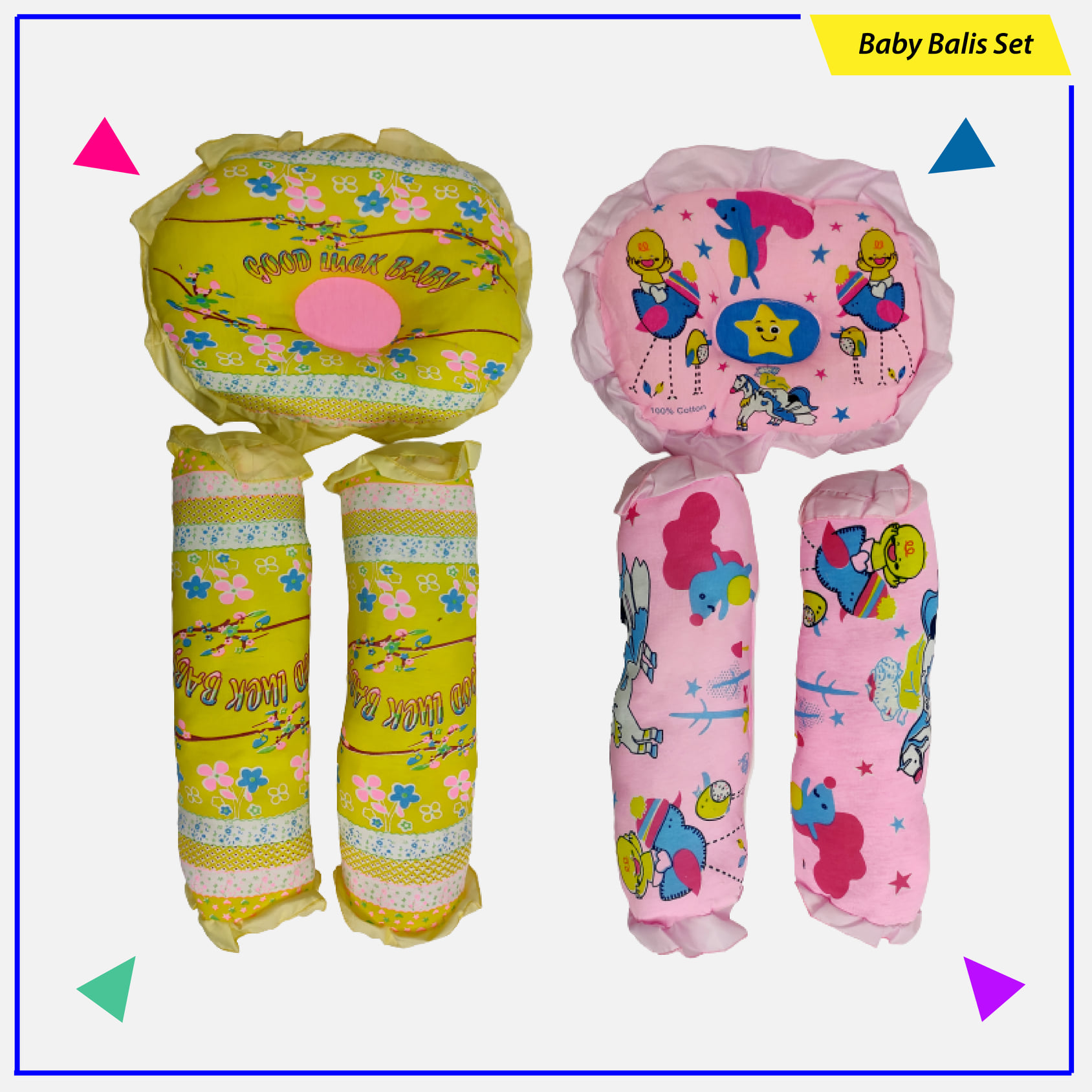 New Born Baby Pillow Set ((3 Pieces)) Color As Per Stock. 