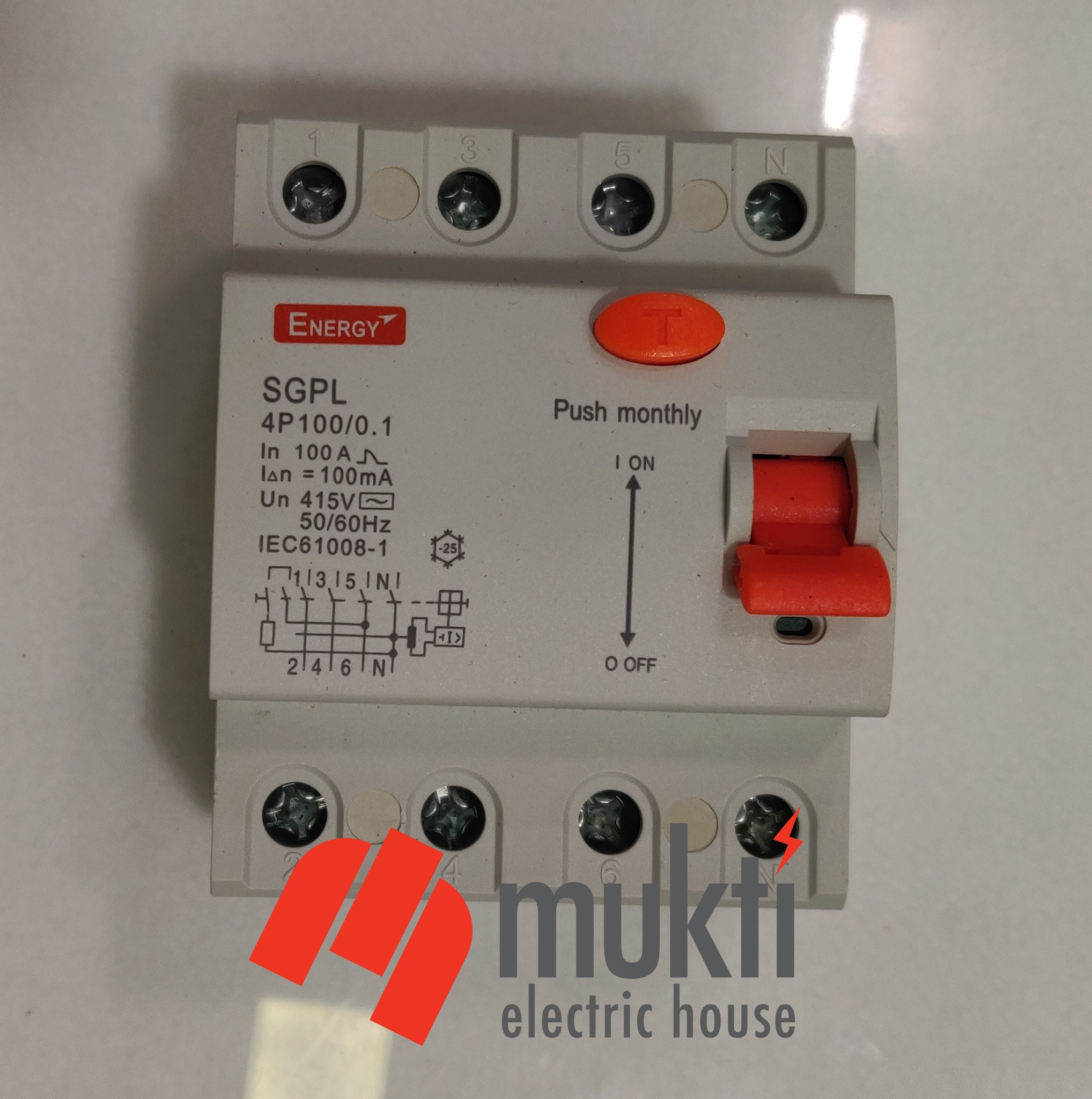 Energy RCCB / RCD 40A 30mA Four Pole 4P Residual Current Device Earth Leakage Breaker. 